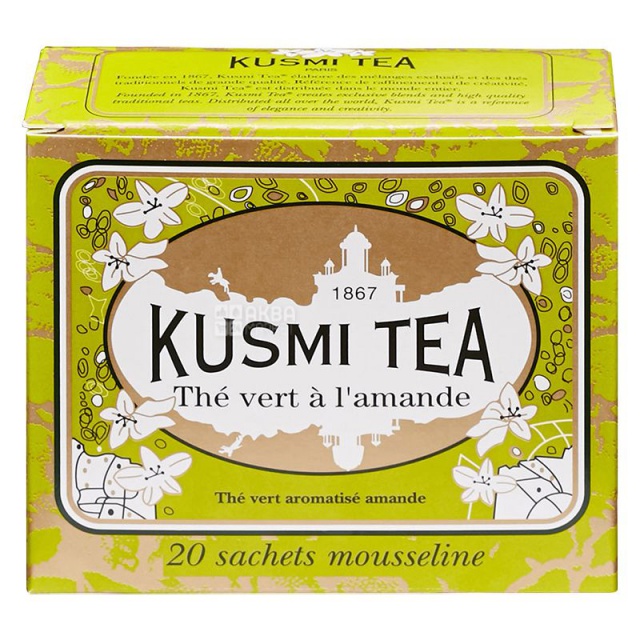 Kusmi Tea Almond green tea, 20 mušelinovych sačku (44g)